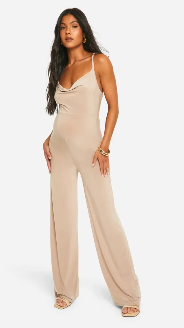 Stone Maternity Slinky Cross Over Wide Leg Jumpsuit