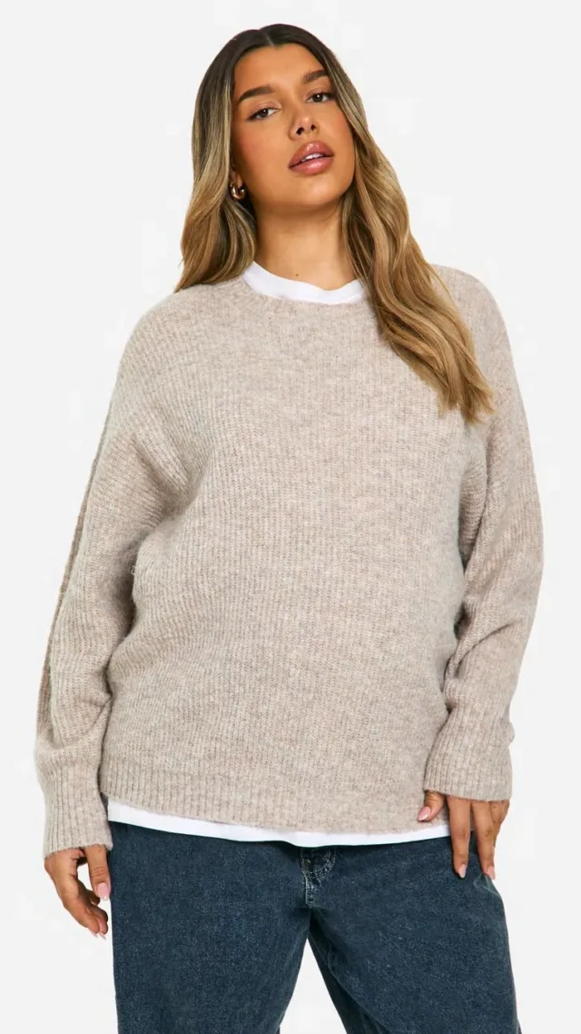 Stone Maternity Soft Knit Oversized Sweater