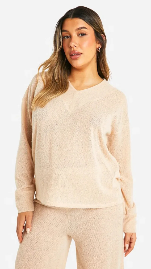 Stone Maternity Soft Textured Oversized V Neck Sweater