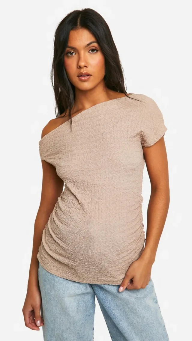 Stone Maternity Textured Asymmetric Top