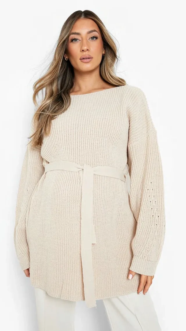 Stone Maternity Tie Waist Sweater