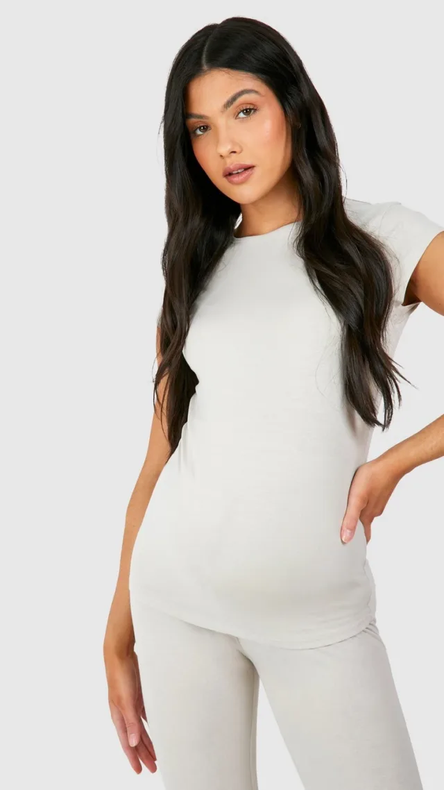 Taupe Maternity Soft Touch Cap Sleeve Modal Fitted T-Shirt