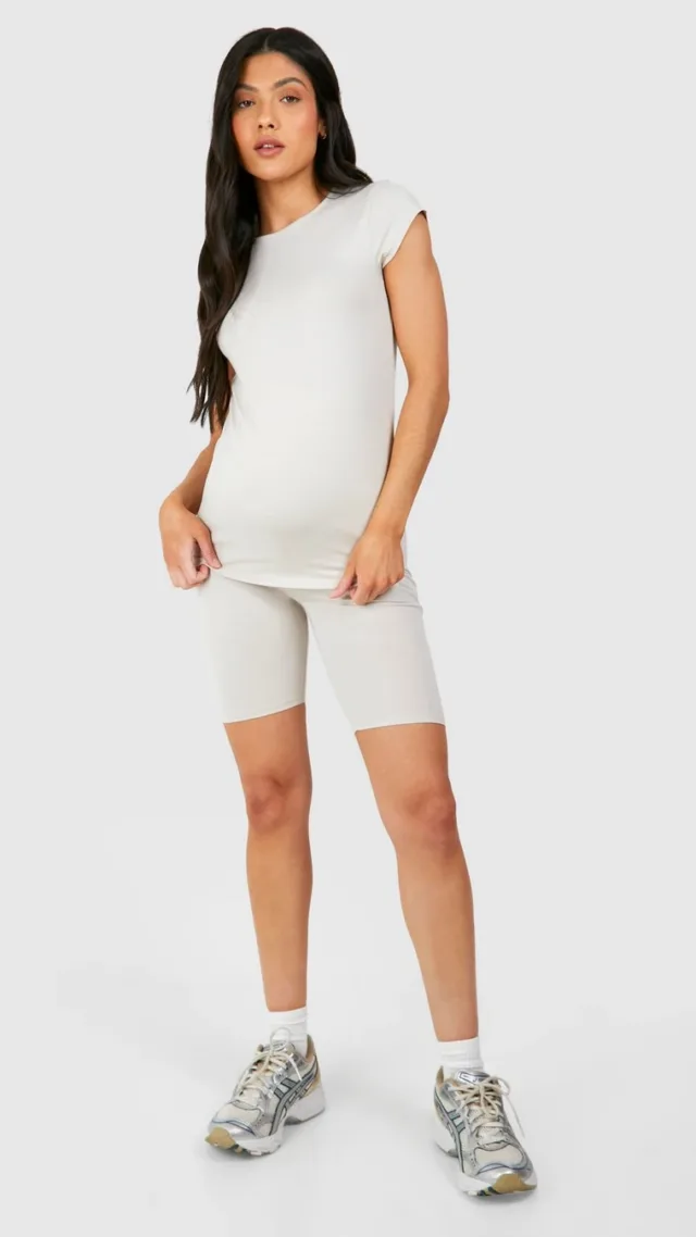 Taupe Maternity Soft Touch High Waisted Modal Biker Shorts