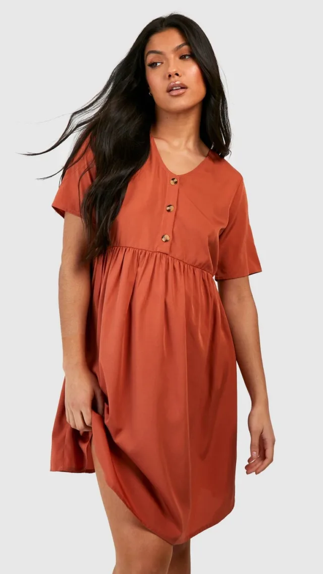 Terracotta Maternity Button Down Smock Dress