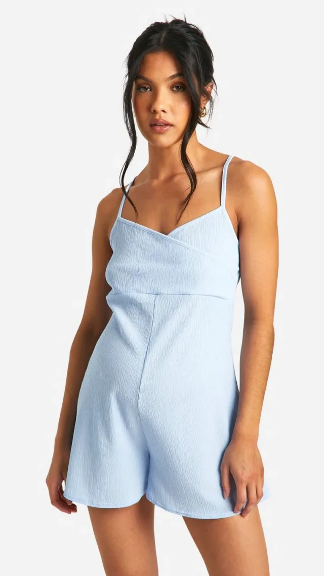 Turquoise Maternity Textured Strappy Wrap Romper