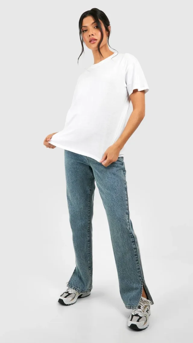 Vintage Wash Maternity Over Bump Split Hem Straight Jean