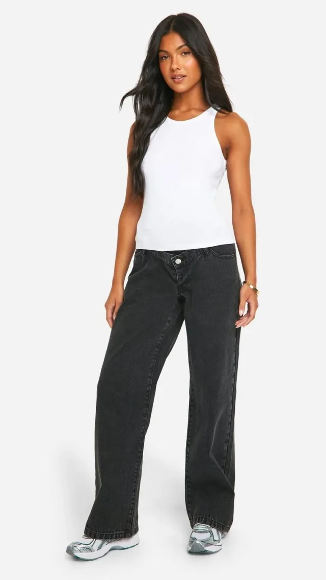 Washed Black Maternity Basic High Waisted Boyfriend Jeans