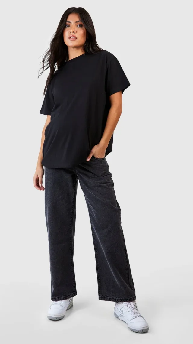 Washed Black Maternity Over Bump Boyfriend Jeans