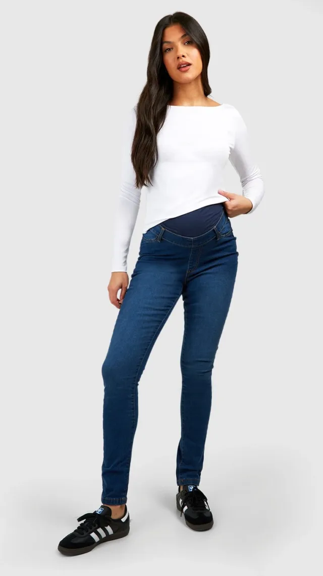 Washed Indigo Maternity Over The Bump Skinny Jean