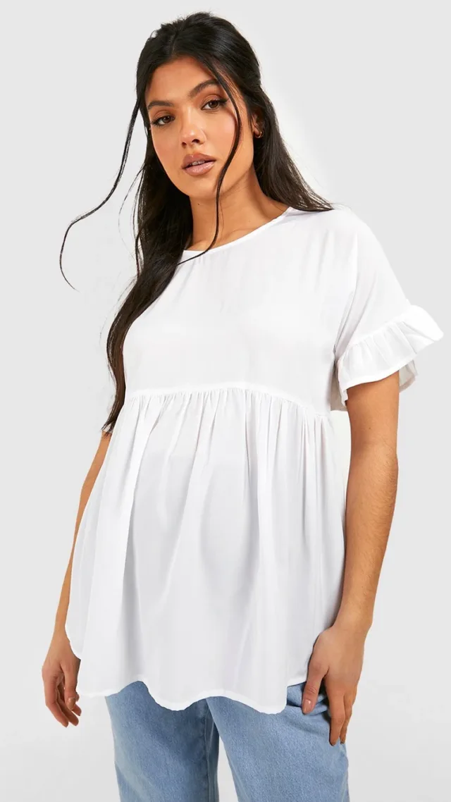 White Maternity Cross Back Woven Smock Top