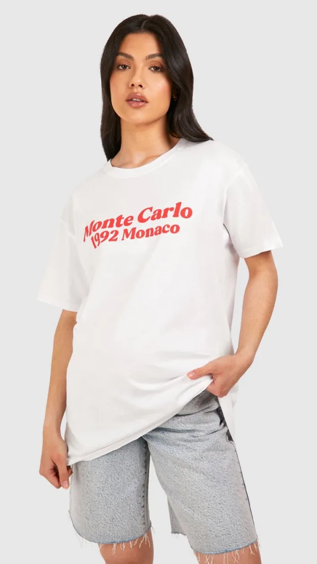 White Maternity Monte Carlo Print Oversized T-Shirt