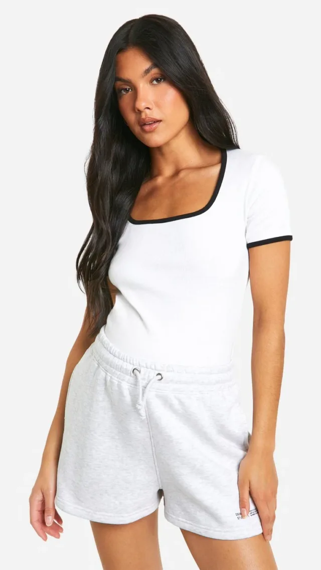 White Maternity Ribbed Contrast Binding Square Neck T-Shirt