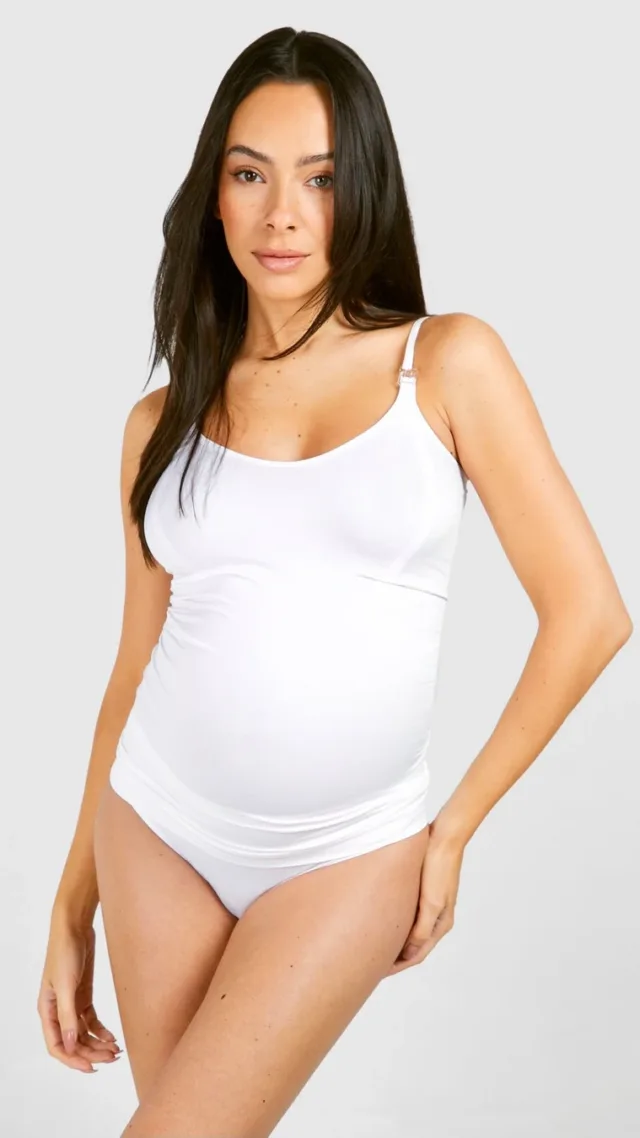 White Maternity Seamless Nursing Cami And Brief Set