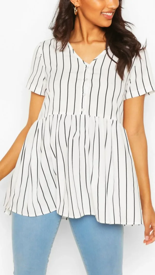 White Maternity Stripe Woven Smock Top