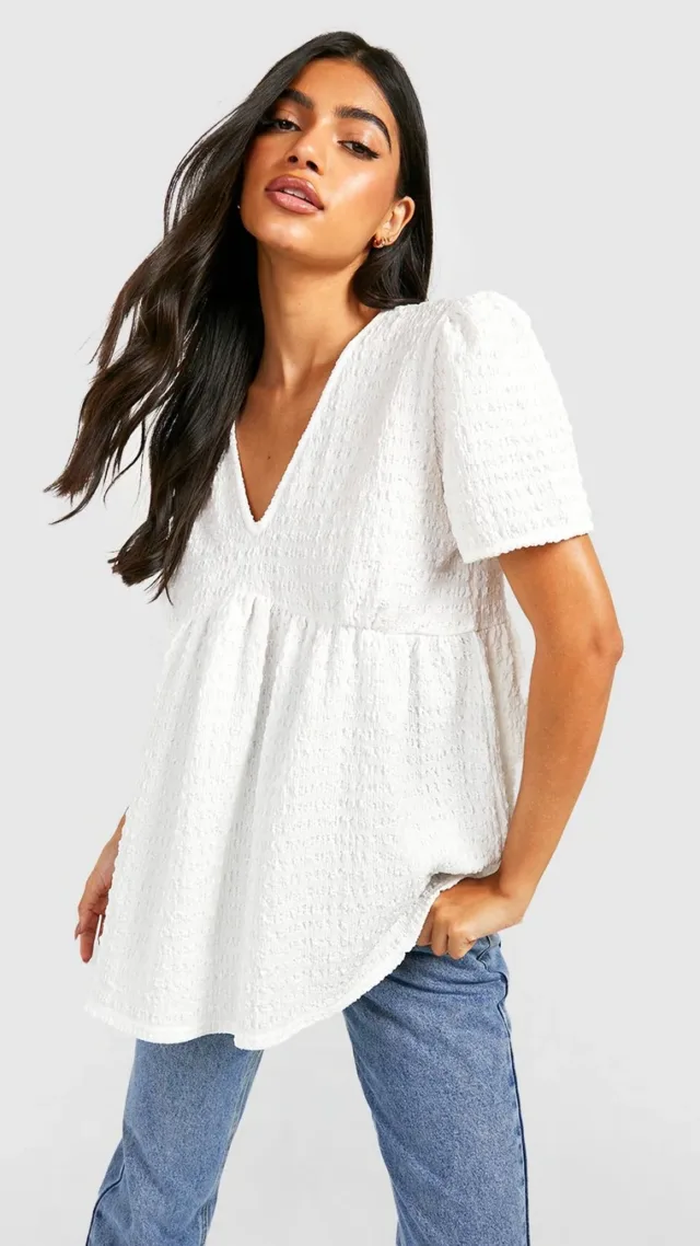 White Maternity Textured Smock Top