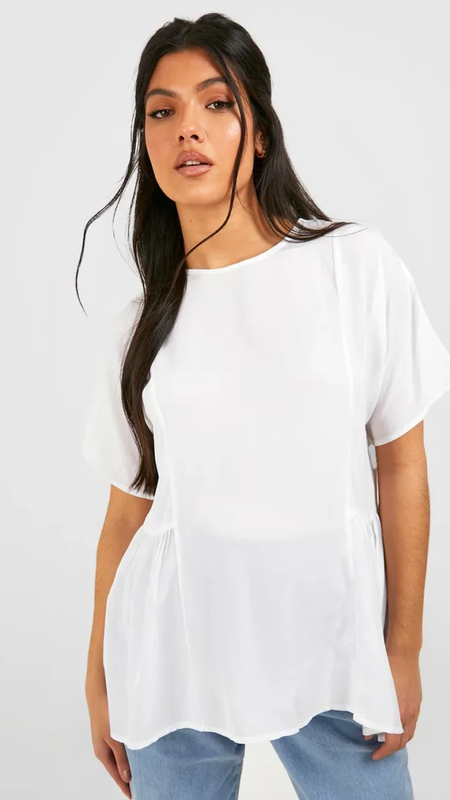 White Maternity Tunic Dip Hem Smock Top