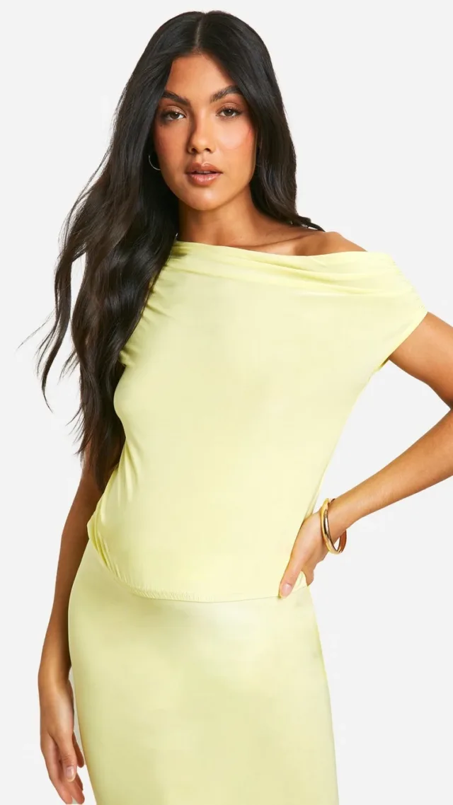 Yellow Maternity Slinky Asymmetric Neck Top