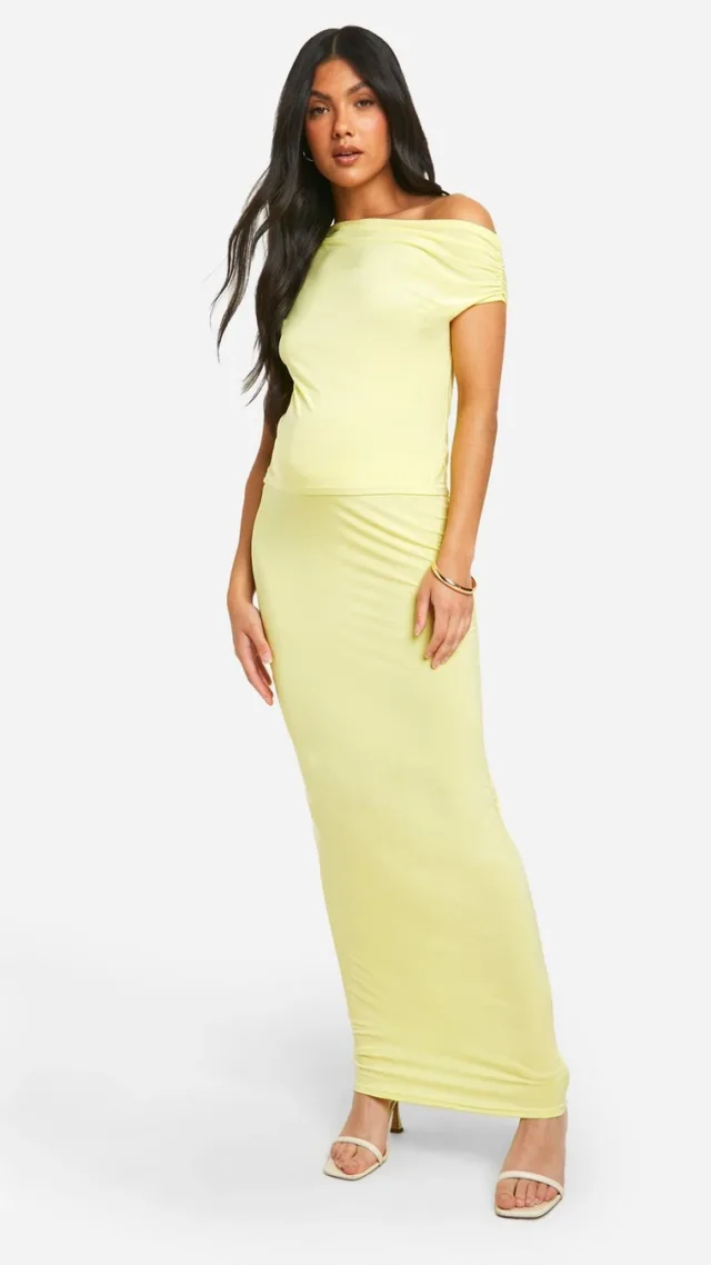 Yellow Maternity Slinky Maxi Skirt