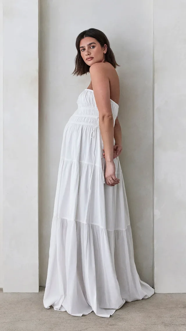 Shirred Strapless Gown