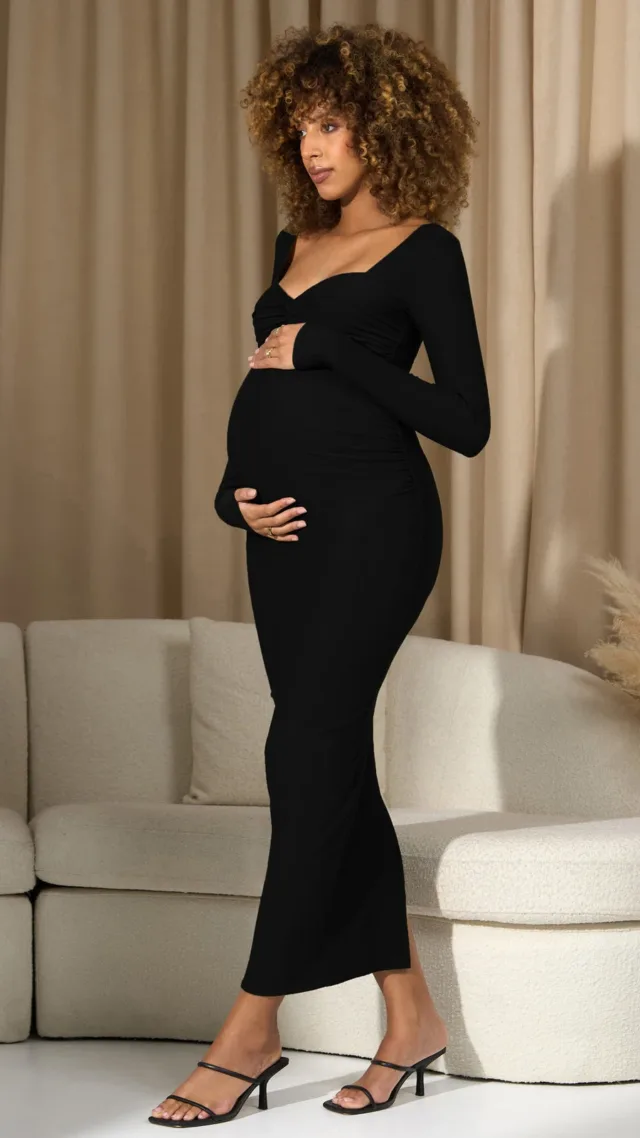 Black Bodycon Sweetheart Maternity Maxi Dress