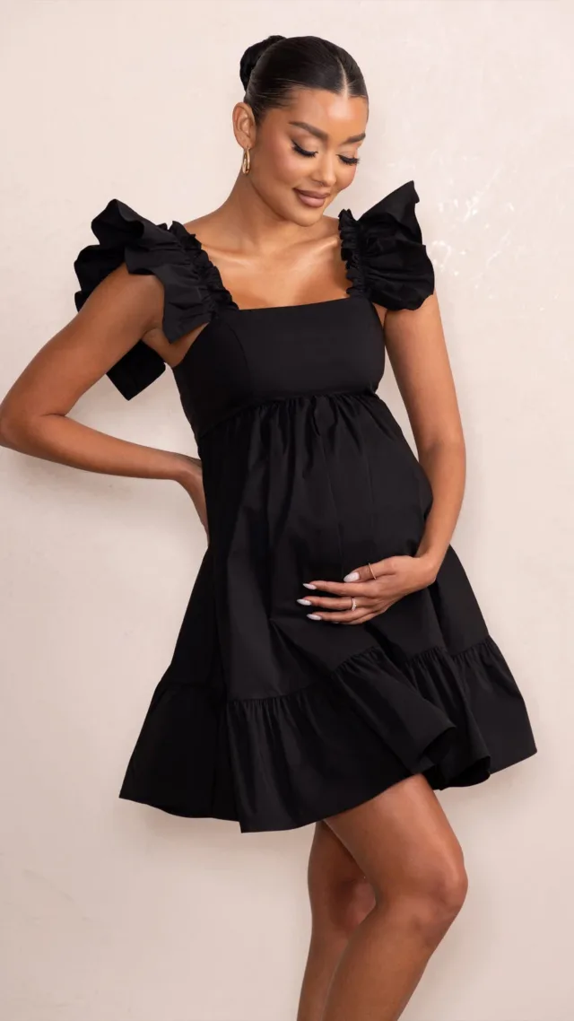 Black Maternity Ruffle Mini Dress