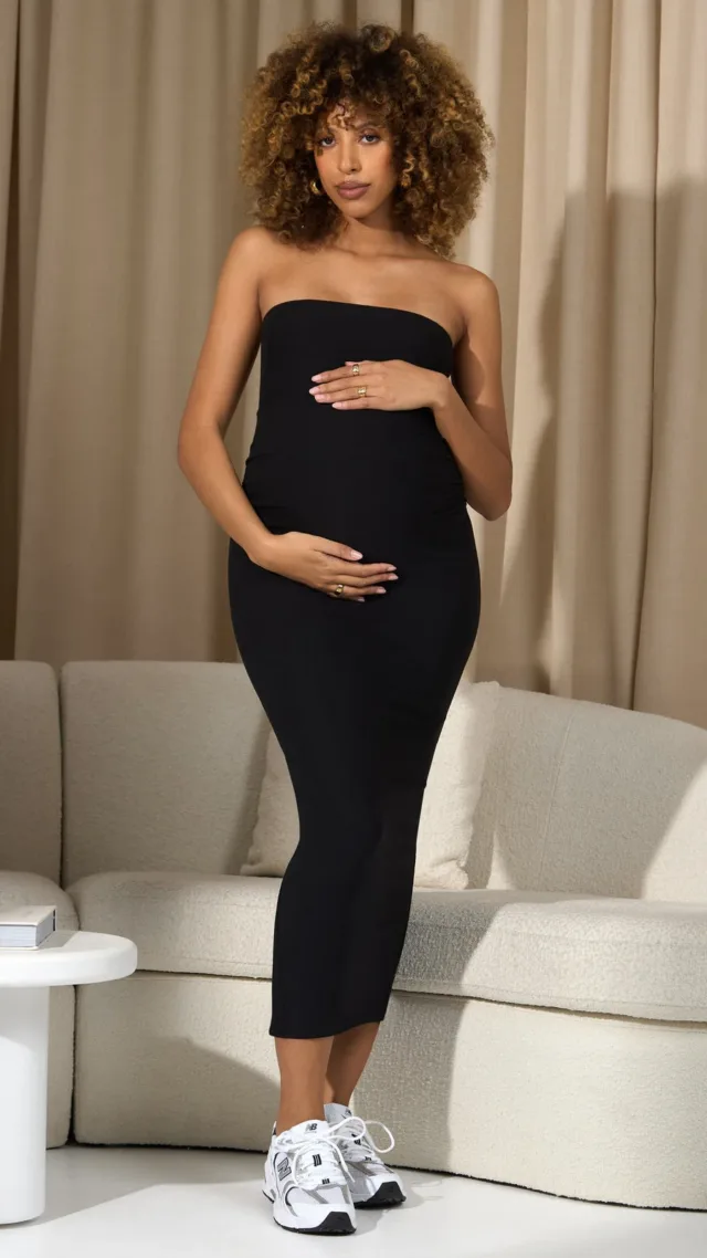 Black Strapless Maternity Maxi Dress