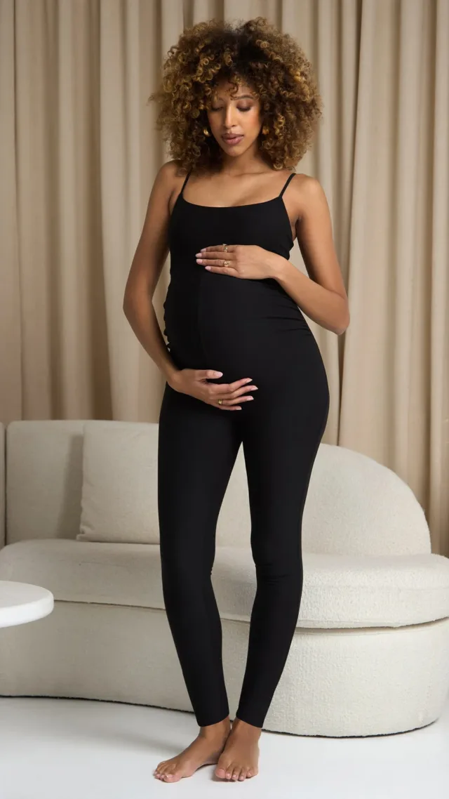 Black Strappy Skinny-Leg Maternity Unitard