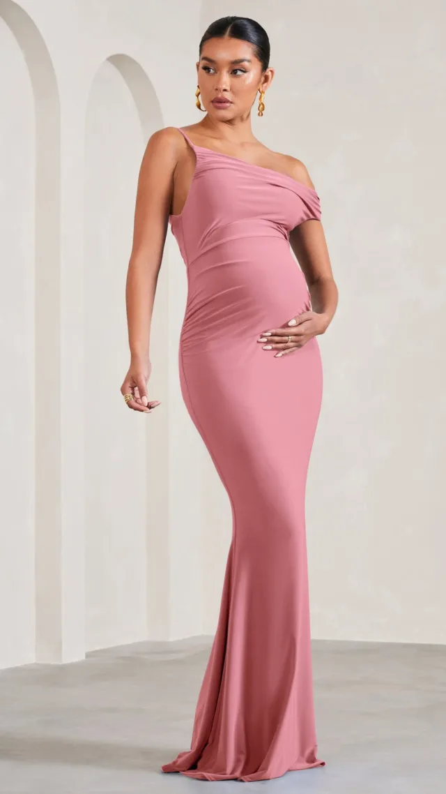 Blush Pink Strappy Asymmetric Maternity Maxi Dress