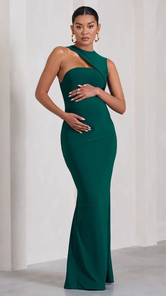 Bottle Green High-Neck Cut-Out Maternity Maxi Dress