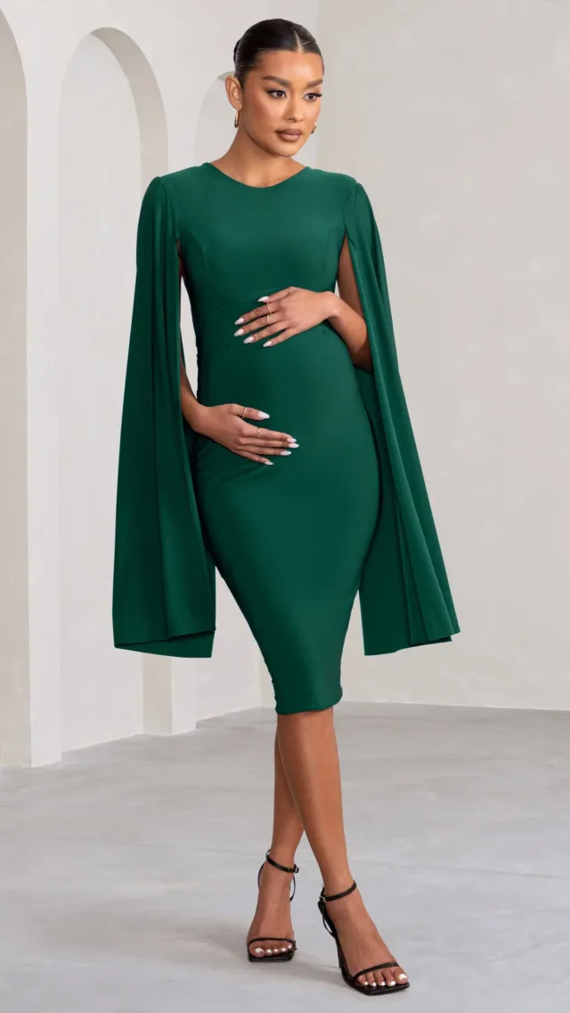 Bottle Green Maternity Cape Midi Dress