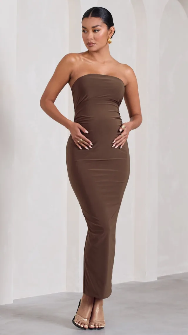 Chocolate Brown Strapless Maternity Maxi Dress