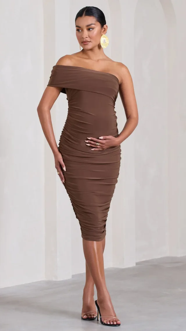 Chocolate Maternity One Shoulder Midi Dress