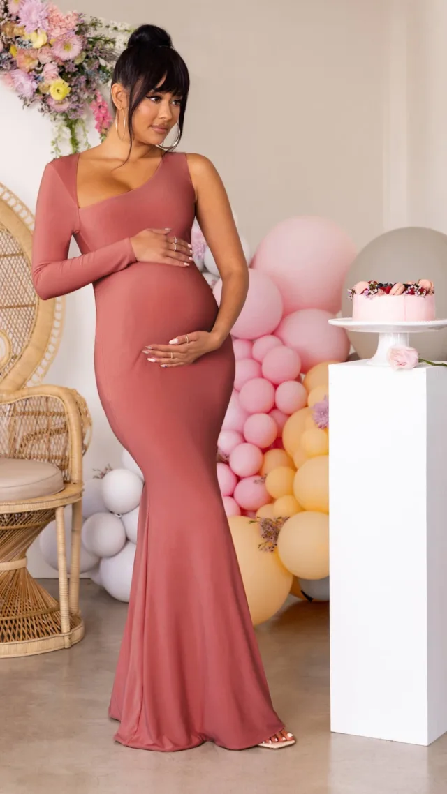 Dusty Pink Maternity One Shoulder Cut Out Maxi Dress