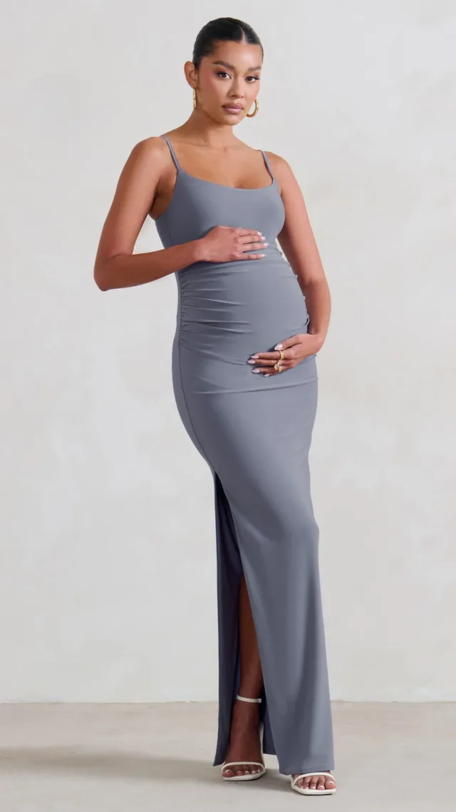 Grey Maternity Cami Maxi Dress With Split