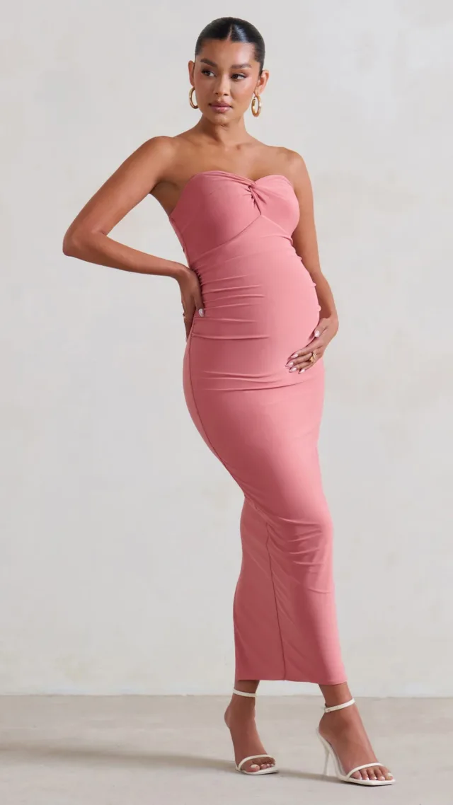 Pink Maternity Sweetheart Twist Detail Midi Dress