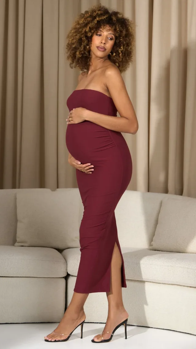 Vintage Berry Strapless Maternity Maxi Dress