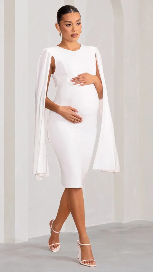 White Maternity Cape Midi Dress