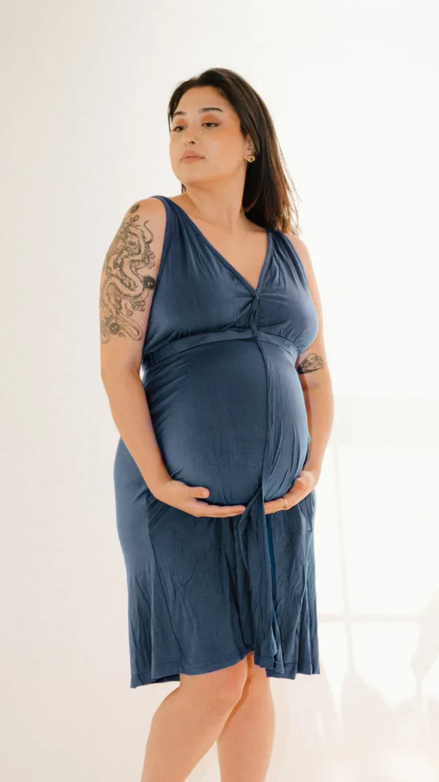 Juliet Labor & Postpartum Gown In Midnight Blue