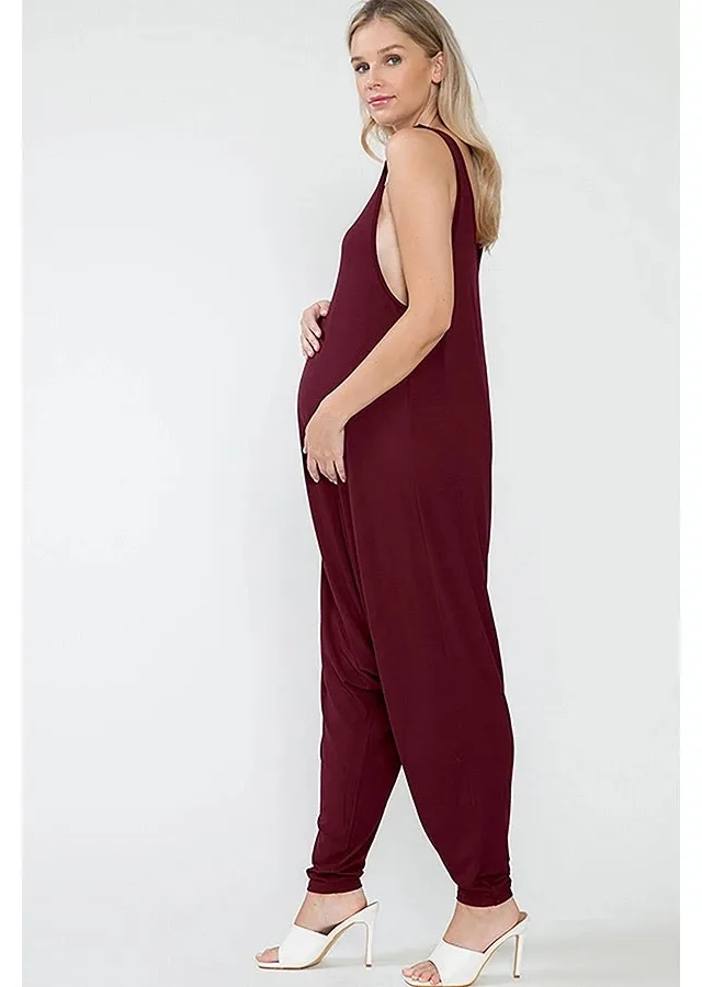 Maternity Baggy Pants Solid Sleeveless Activewear Jumpsuit