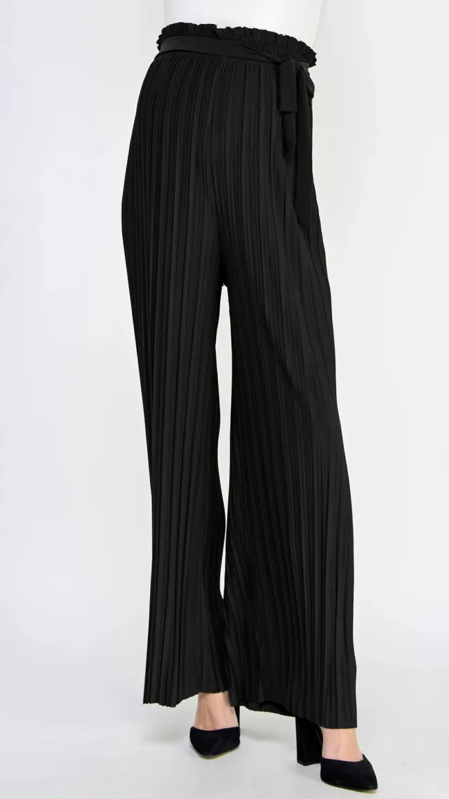 Pleated Wide Maternity Pants With Belt Tie