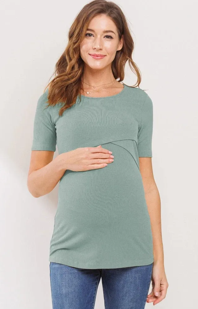 Rib-Knit Double Layer Maternity Nursing Top