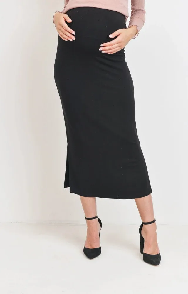 Solid Maternity Knit Pencil Skirt With Side Slit