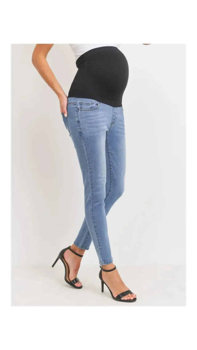 Stretch Maternity Skinny Jeans With Elastic Belly Band