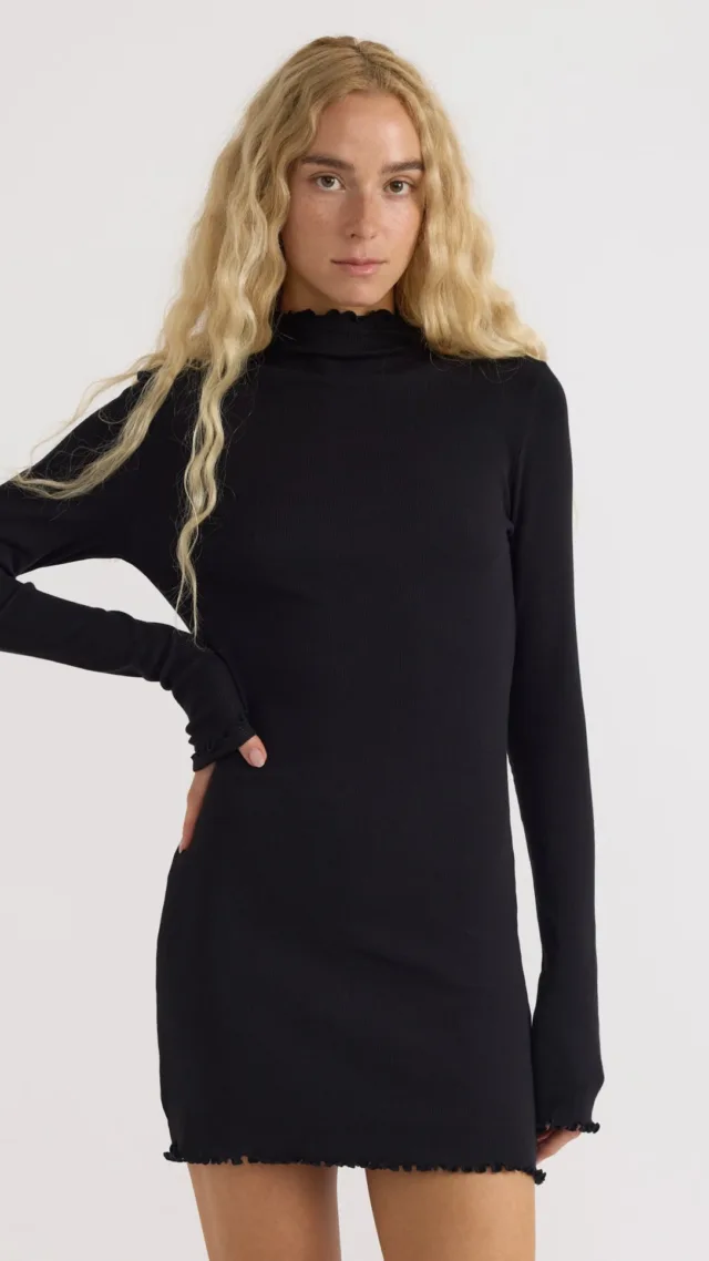 Core Rib Mock Neck Long Sleeve Dress