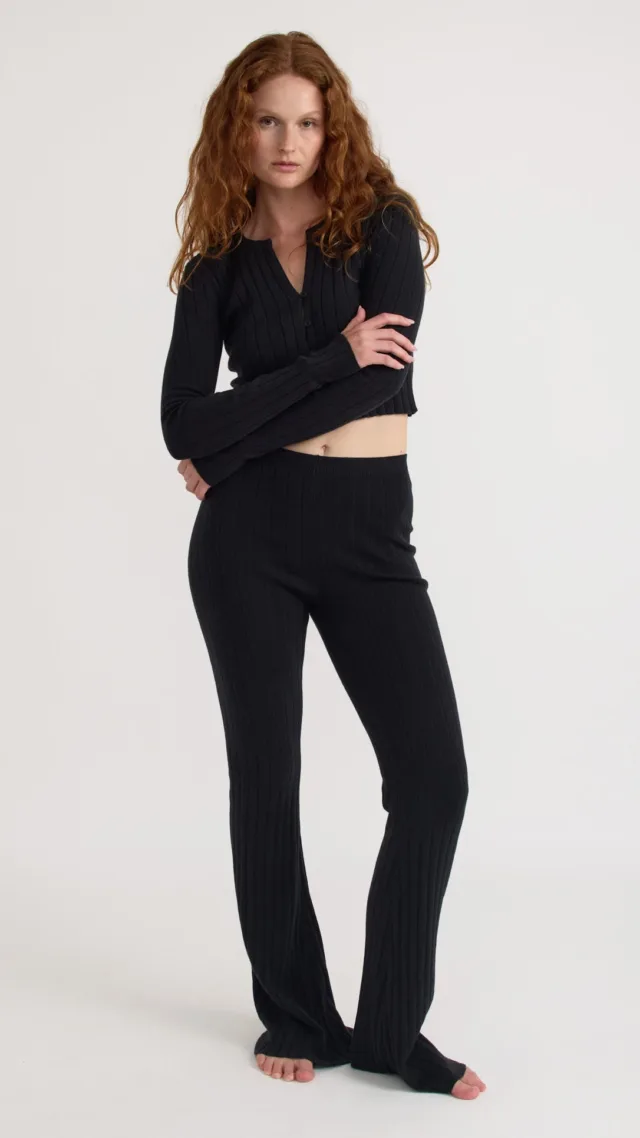 Soft Knit Rib High-Rise Flare Pants