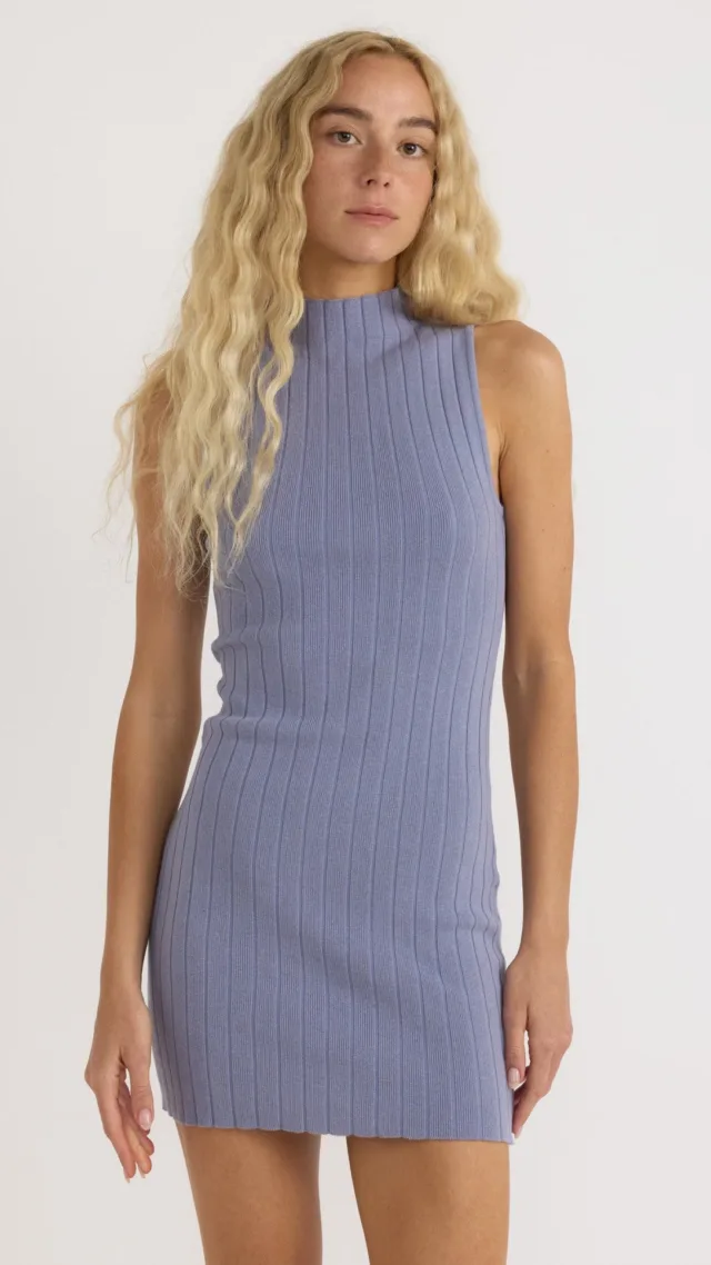 Soft Knit Rib Mock Neck Dress