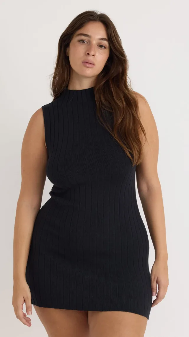 Soft Knit Rib Mock Neck Dress