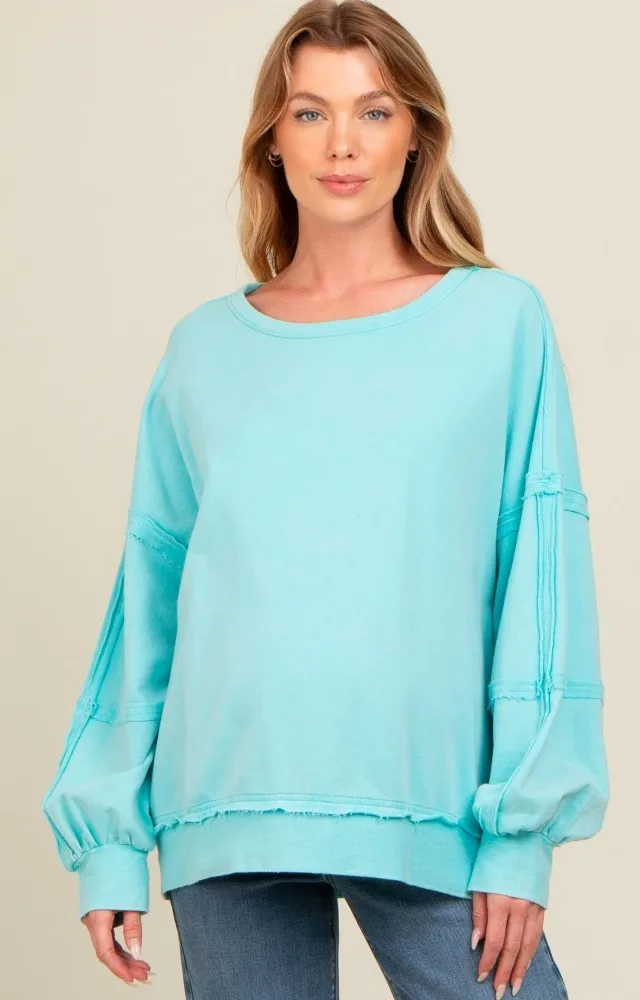 Aqua Raw Hem Detail Maternity Pullover Top