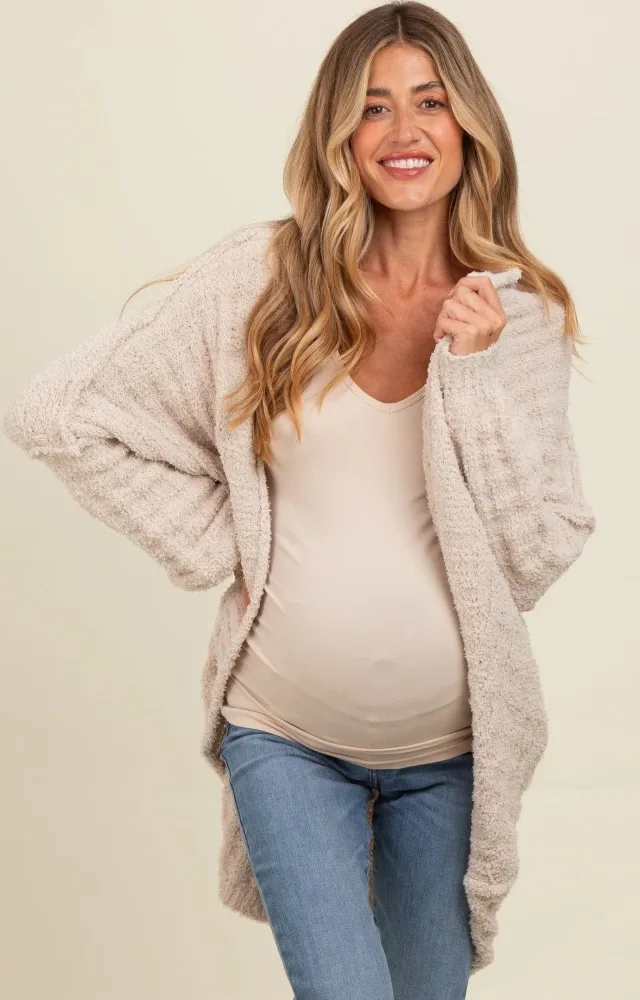 Beige Chunky Knit Dolman Maternity Cardigan