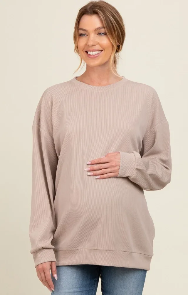 Beige Drop Shoulder Maternity Sweatshirt